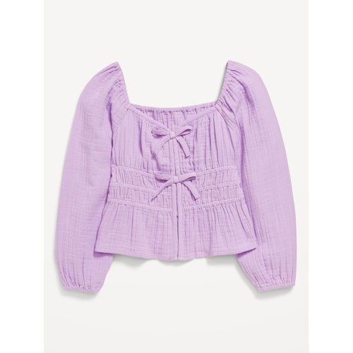 올드네이비 Long-Sleeve Double-Weave Bow Top for Girls Hot Deal