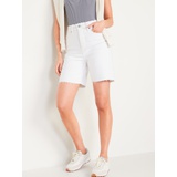 Extra High-Waisted Button-Fly Sky-Hi Straight White Cut-Off Jean Shorts -- 7-inch inseam