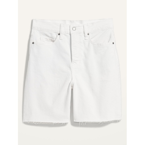 올드네이비 Extra High-Waisted Button-Fly Sky-Hi Straight White Cut-Off Jean Shorts -- 7-inch inseam