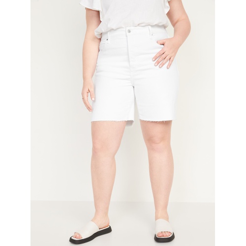 올드네이비 Extra High-Waisted Button-Fly Sky-Hi Straight White Cut-Off Jean Shorts -- 7-inch inseam