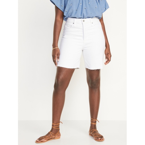 올드네이비 Extra High-Waisted Button-Fly Sky-Hi Straight White Cut-Off Jean Shorts -- 7-inch inseam