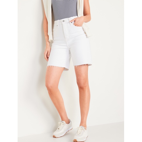 올드네이비 Extra High-Waisted Button-Fly Sky-Hi Straight White Cut-Off Jean Shorts -- 7-inch inseam