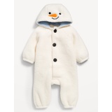 Unisex Sherpa Button-Front Hooded One-Piece for Baby