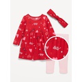 Printed Long-Sleeve Dress, Leggings, and Headband Set for Baby Hot Deal