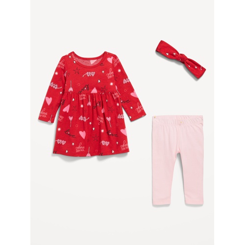 올드네이비 Printed Long-Sleeve Dress, Leggings, and Headband Set for Baby Hot Deal