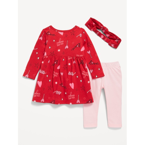 올드네이비 Printed Long-Sleeve Dress, Leggings, and Headband Set for Baby Hot Deal