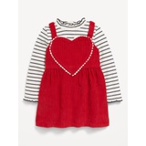 Printed Mock-Neck Top and Corduroy Heart Dress Set for Baby