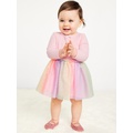 Printed Long-Sleeve Ribbed Tutu Dress for Baby