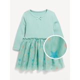 Printed Long-Sleeve Ribbed Tutu Dress for Baby