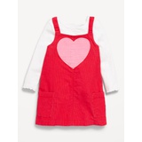 Sleeveless Corduroy Heart Dress and T-Shirt Set for Toddler Girls