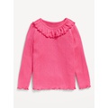 Long-Sleeve Ruffle-Trim Pointelle-Knit Top for Toddler Girls