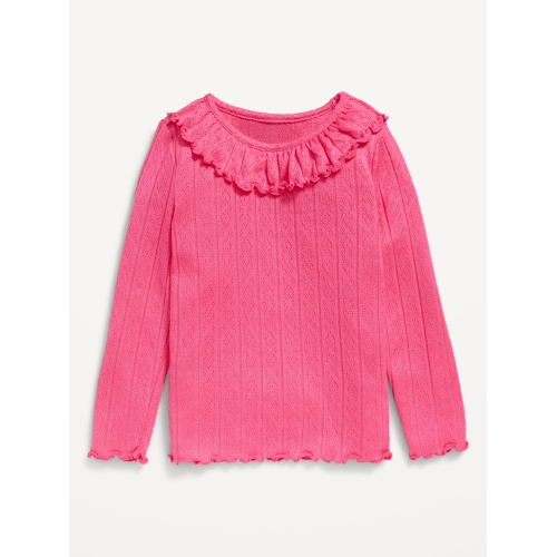 올드네이비 Long-Sleeve Ruffle-Trim Pointelle-Knit Top for Toddler Girls