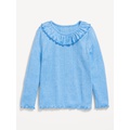 Long-Sleeve Ruffle-Trim Pointelle-Knit Top for Toddler Girls