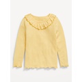 Long-Sleeve Ruffle-Trim Pointelle-Knit Top for Toddler Girls