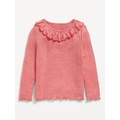 Long-Sleeve Ruffle-Trim Pointelle-Knit Top for Toddler Girls