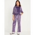 Velour Crew-Neck Sweatshirt and Straight-Leg Pants Set for Girls