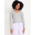 Cozy Wrap-Front Ribbed Top for Girls