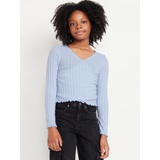 Cozy Wrap-Front Ribbed Top for Girls