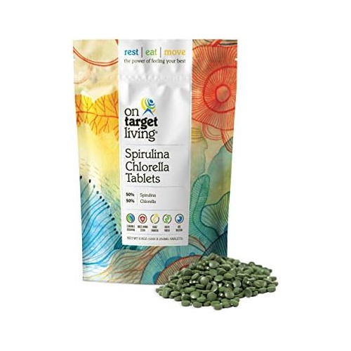 On Target Living Organic Spirulina Chlorella USDA Organic 1000 Tablets- 250 G (8.8 oz) Vegan Immune System Boosting Alkalyzing Nutrient Dense Detoxifying Protein Dense