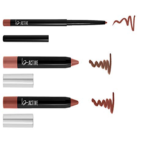  One Click Beauty b.ACTIVE 3-Piece Lip Kit, Longwear Makeup, The Cool Nudes