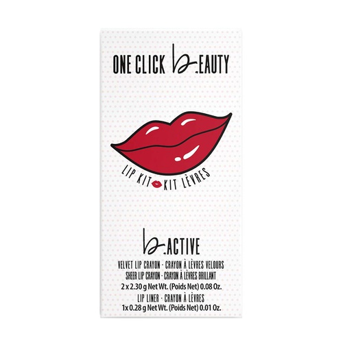  One Click Beauty b.ACTIVE 3-Piece Lip Kit, Longwear Makeup, The Cool Nudes