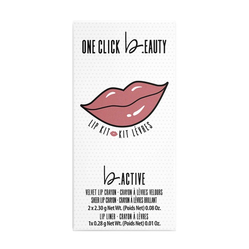  One Click Beauty b.ACTIVE 3-Piece Lip Kit, Longwear Makeup, The Cool Nudes