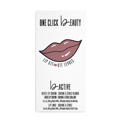  One Click Beauty b.ACTIVE 3-Piece Lip Kit, Longwear Makeup, The Cool Nudes