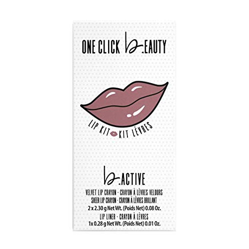  One Click Beauty b.ACTIVE 3-Piece Lip Kit, Longwear Makeup, The Warm Nudes