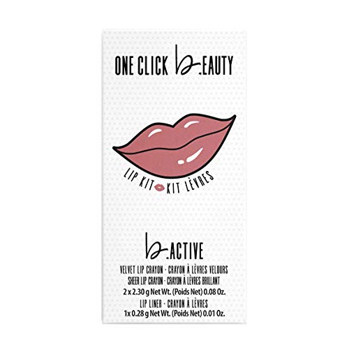  One Click Beauty b.ACTIVE 3-Piece Lip Kit, Longwear Makeup, The Warm Nudes