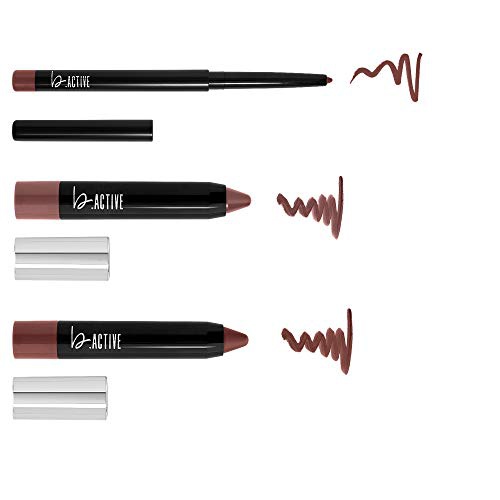  One Click Beauty b.ACTIVE 3-Piece Lip Kit, Longwear Makeup, The Reds