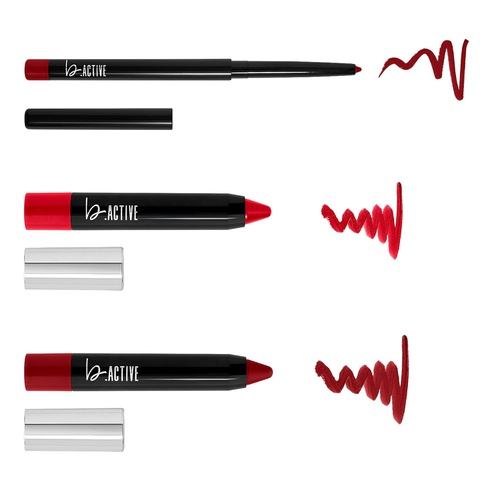  One Click Beauty b.ACTIVE 3-Piece Lip Kit, Longwear Makeup, The Reds