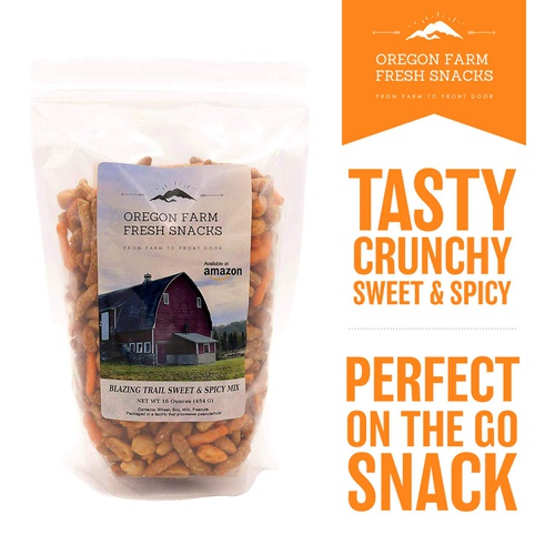  Oregon Farm Fresh Snacks Blazing Trail Sweet & Spicy Mix - Assortment of Tasty Nuts and Crunchy Crackers - Healthy and Satisfying Snack - Great Munchies for Game Night, Hiking, Bee