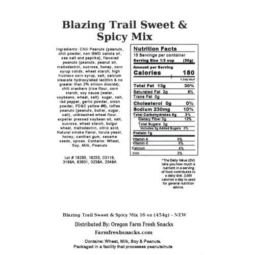  Oregon Farm Fresh Snacks Blazing Trail Sweet & Spicy Mix - Assortment of Tasty Nuts and Crunchy Crackers - Healthy and Satisfying Snack - Great Munchies for Game Night, Hiking, Bee
