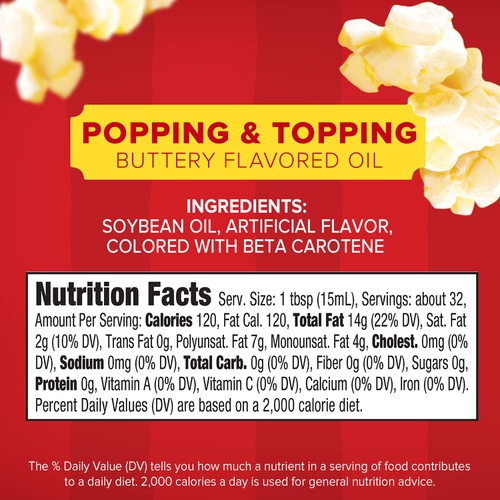  Orville Redenbachers Popping & Topping Buttery Flavored Oil, Keto Friendly, 16 Fluid Ounce, Pack of 6