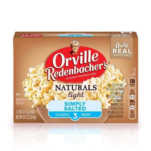  Orville Redenbachers Naturals Light Simply Salted Popcorn, Classic Bag, 3-Count