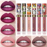 Ownest 6 Color Lipstick Set,Skull Face Matte Velvet Lip Gloss,Long Lasting Waterproof Lipstick Set-6pcs