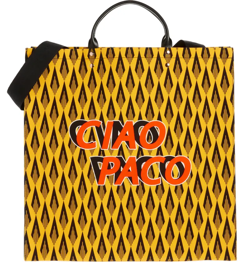 paco rabanne Ciao Paco Print Canvas & Leather Tote_YELLOW CIAO PACO