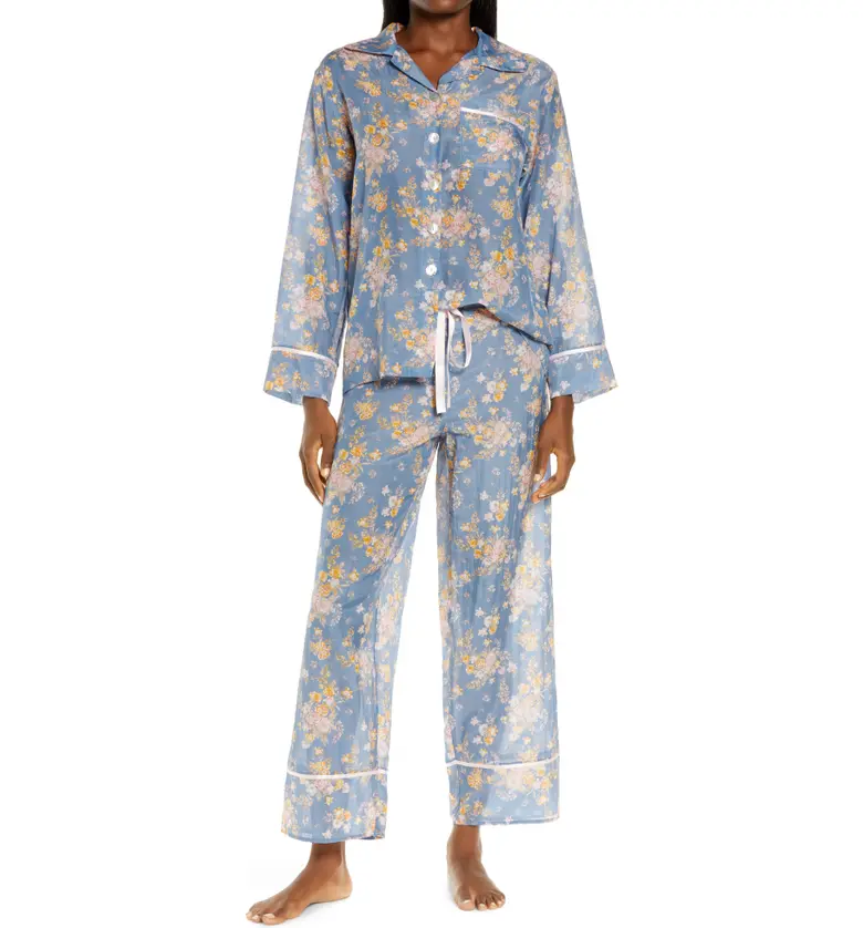 Papinelle Lolou Floral Cotton & Silk Pajamas_INDIGO