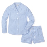Petite Plume Seersucker Stripe Short Pajamas_Blue