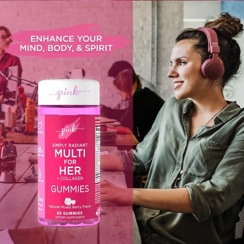  PINK Multivitamin for Women 60 Gummies Non-GMO & Gluten Free Plus Collagen & Biotin Mixed Berry Flavor