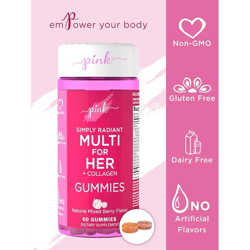  PINK Multivitamin for Women 60 Gummies Non-GMO & Gluten Free Plus Collagen & Biotin Mixed Berry Flavor