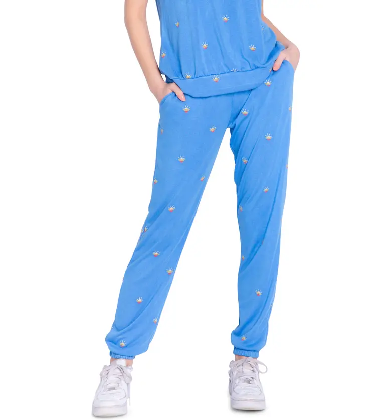 PJ Salvage Sunset Embroidery Lounge Pants_BRIGHT BLUE