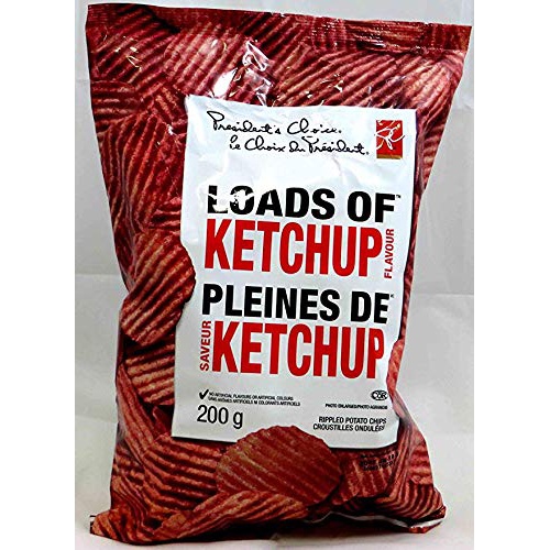  Canadian Presidents Choice Loads of Ketchup Flavour Chips [1 Large Bag]