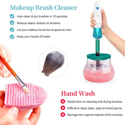  PRETTY SEE Electric Makeup Brush Cleaner Dryer, Super-Fast Automatic Brush Cleaner Spinner Makeup Brush Tools with 14 Size Rubber Collars, Wash and Dry in Seconds Fits Any Brush