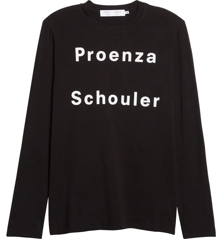 Proenza Schouler White Label Womens Long Sleeve Logo Graphic Tee_BLACK