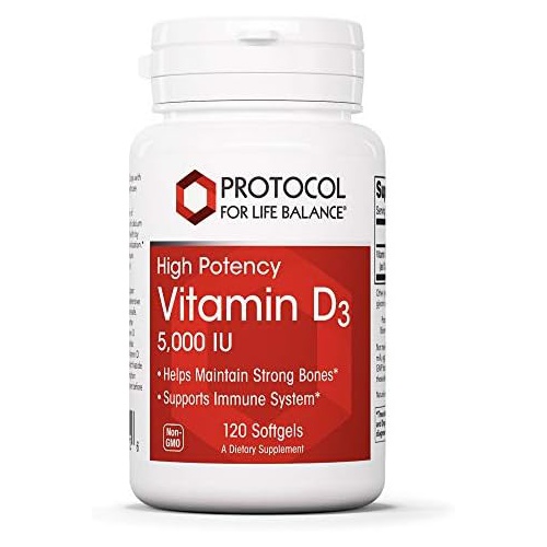  Protocol For Life Balance - Vitamin D3 5000 IU (High Potency) Supports Calcium Absorption, Bone and Dental Health, Immune System Function, Nervous System, and Cognitive Function -