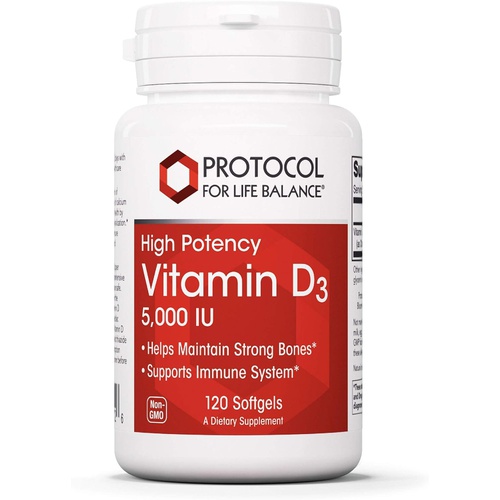  Protocol For Life Balance - Vitamin D3 5000 IU (High Potency) Supports Calcium Absorption, Bone and Dental Health, Immune System Function, Nervous System, and Cognitive Function -