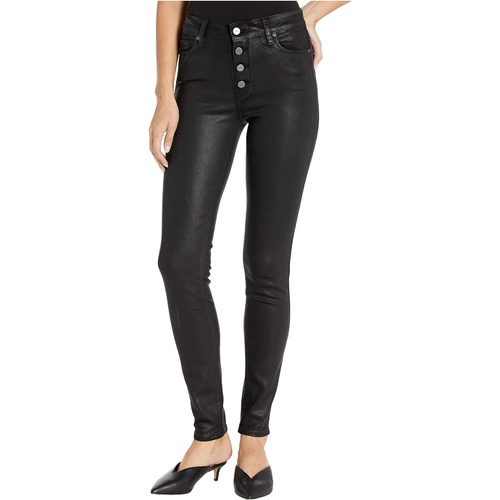  Paige Hoxton Ultra Skinny w/ Exposed Button Fly in Black Fog Luxe Coating