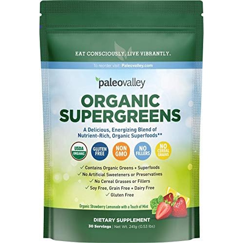  Paleovalley Organic Supergreens - Organic Greens Powder Superfood for Immune Support - Paleo Green Powder Blend - 28 Servings - 23 Organic Superfoods - Gluten Free, No Cereal Grass