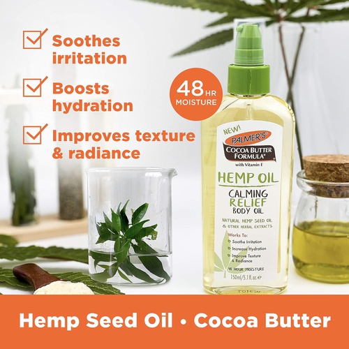  Palmers Cocoa Butter Formula Hemp Oil Calming Relief Body Oil, 5.1 Ounces